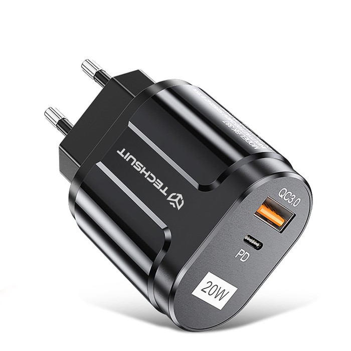 Incarcator priza USB-C PD20W, QC3.0 Techsuit, negru, CHPD038