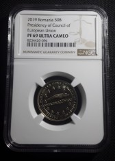 ROMANIA moneda 50 BANI 2019 Presedintia romaniei necirculata UNC gradata NGC PF69