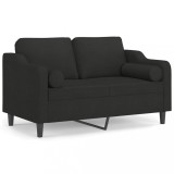 Canapea cu 2 locuri cu pernute, negru, 120 cm, textil