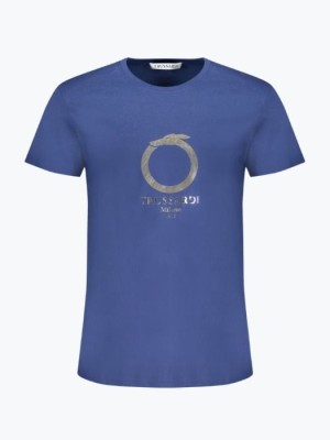 Tricou barbati din bumbac cu decolteu la baza gatului, Albastru inchis, L foto