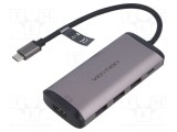 Hub USB 3.0 VENTION cu HDMI, 3 porturi USB A, USB C soclu și mufă, gri