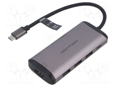 Hub USB 3.0 VENTION cu HDMI, 3 porturi USB A, USB C soclu și mufă, gri foto