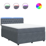Cumpara ieftin Pat box spring cu saltea, gri inchis, 140x200 cm, catifea
