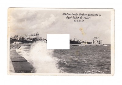 CP Constanta - Vedere generala si digul batut de valuri, circulata, 1937 foto