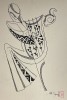 Lucrare grafică Al. Tipoia (1914 - 1993), C&acirc;ntăreață la harfă, tuș pe carton subțire, 29 x 21 cm, artist roman / arta romaneasca, Abstract, Cerneala, Cubism