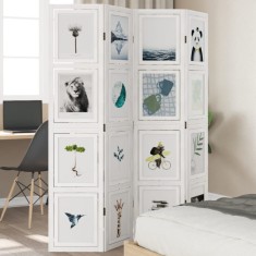 vidaXL Paravan cameră 4 panouri, alb, lemn masiv paulownia 358690
