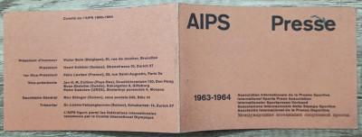 Carte de identitate AIPS, Asociatia Internationala de Presa Sportiva, 1963-64 foto