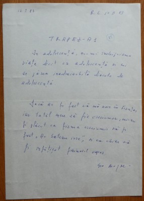 Manuscris olograf Geo Bogza, Trapez, o pagina foto