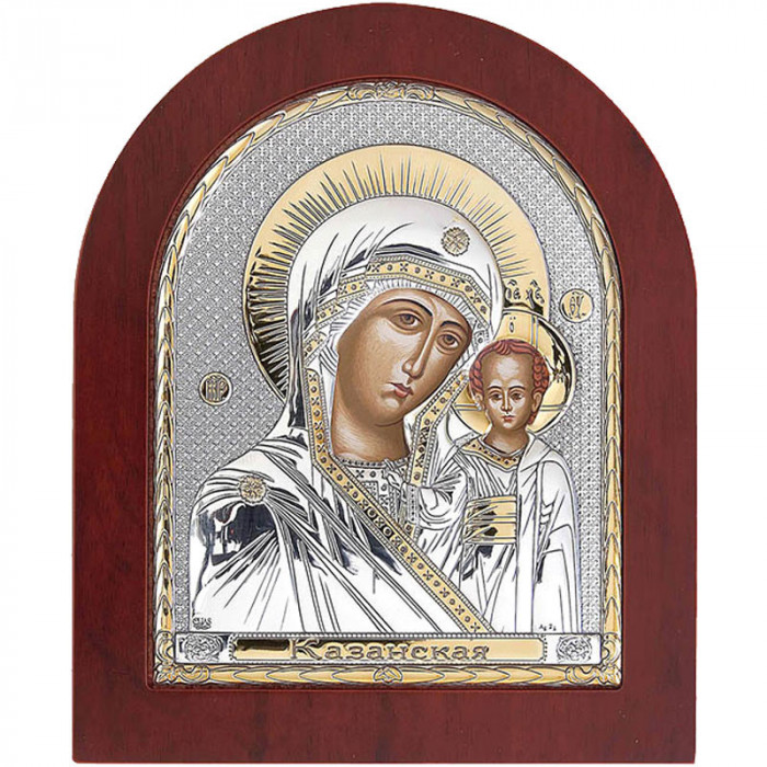 Icoana Argint Maica Domnului de la Kazan cu Auriu 14.7x18cm COD: 2463