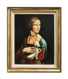 Cumpara ieftin Tablou celebru pictat manual inramat, Doamna cu hermina, 65x55cm ulei pe panza, reproducere Leonardo da Vinci