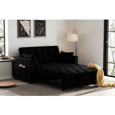 Canapea extensibila 2 locuri 140x77x90 cm Tapitata Catifea Neagra Model One (cod:25085)