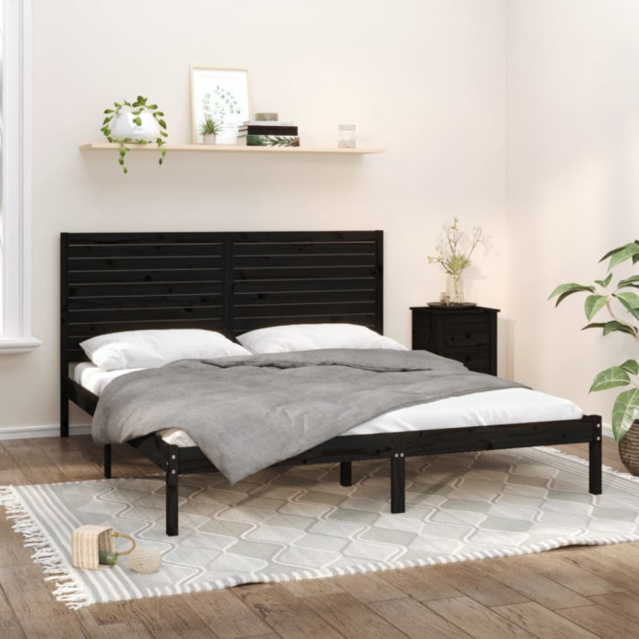 Cadru de pat Super King, negru, 180x200 cm, lemn masiv GartenMobel Dekor