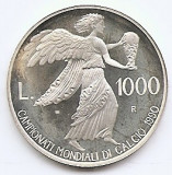 San Marino 1000 Lire 1990 (World Cup) Argint 14.6 g/835, 31.40 mm, KM-247, Europa
