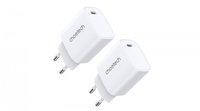 Choetech Set &icirc;ncărcător Q5004 20W PD iPhone 12/13 alb (2 buc)