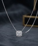 Cumpara ieftin Lant din Argint 925 cu Medalion Patrat Halo si Zirconiu Solitar, 17+3 cm, 2.00g