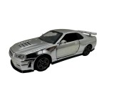 Macheta Nissan GTR R34 argintiu scara 1:32 replica metal lumini si sunete usi deschise