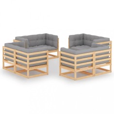Set mobilier de gradina cu perne, 8 piese, lemn masiv de pin