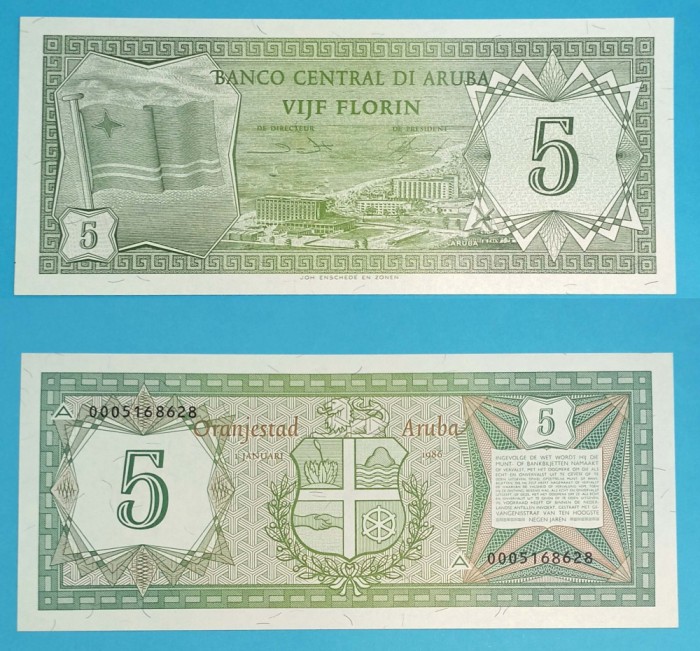 Aruba 5 Florin 1986 &#039;(Olanda)&#039; UNC serie: A 0005168628 p#1