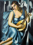 Doamna in bleu - pictura Art Deco ulei pe panza REST12, Portrete
