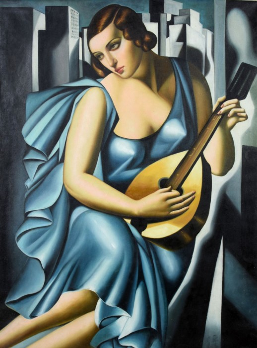 Doamna in bleu - pictura Art Deco ulei pe panza REST12