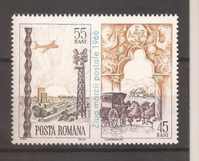 LP 640 Romania -1966 - ZIUA MĂRCII POȘTALE ROM&amp;Acirc;NEȘTI, nestampilat foto