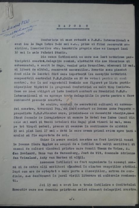 Horia Lovinescu - RAPORT Conferinta PEN-Haga, 1976