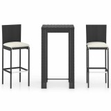 Cumpara ieftin Set bar de exterior, cu perne, 3 piese, negru, poliratan