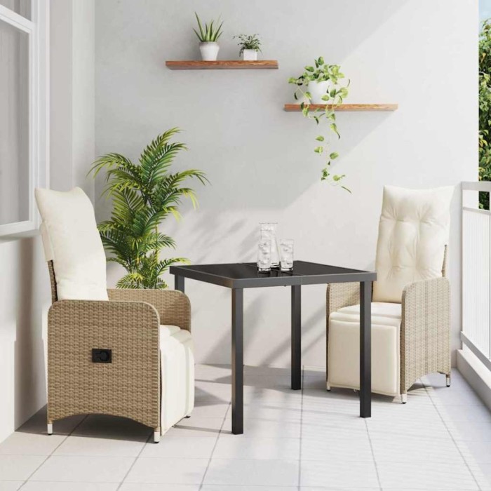 vidaXL Set de masă pentru grădină cu pernă 3 pcs Bej Rattan poli 3379681