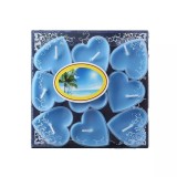 Set 9 lumanari in forma de inima, flippy, pentru ziua indragostitilor, aroma tropicala, ardere 3.5 h, din parafina, 4 x 2 cm, albastru