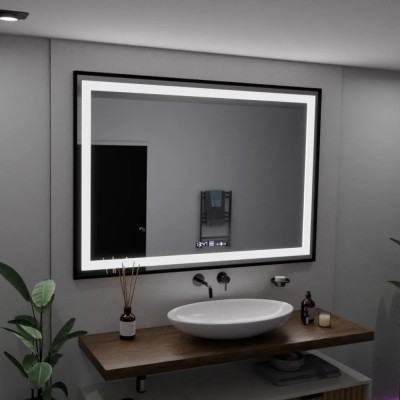 Oglinda LED Rectangulara, 100x65cm, Verite Majeste Noir Motion Glow Marcello, Sistem Dezaburire, Ceas &amp;amp; Termometru, Dimabila ModernLight Concept foto