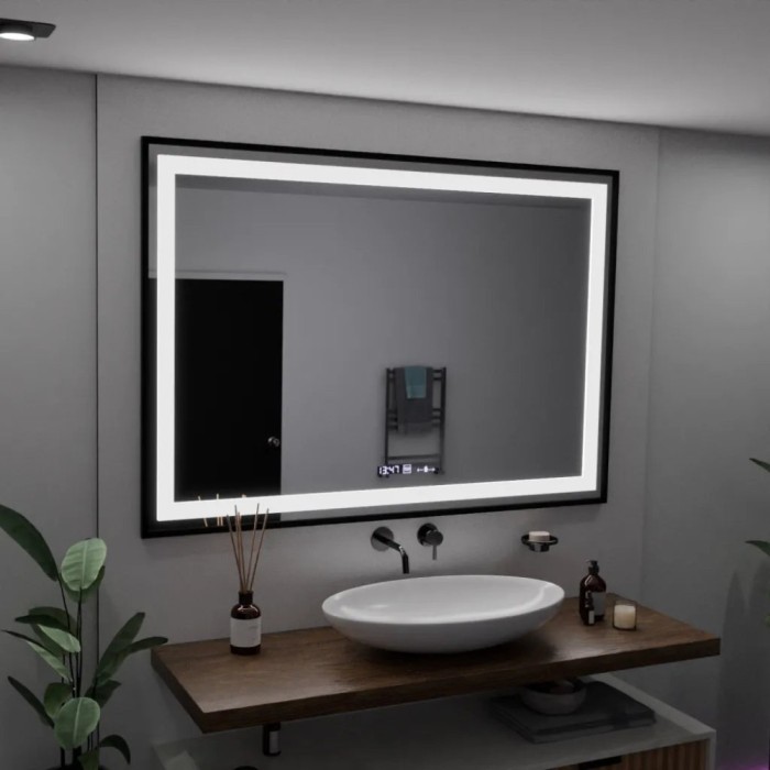 Oglinda LED Rectangulara, 100x65cm, Verite Majeste Noir Motion Glow Marcello, Sistem Dezaburire, Ceas &amp; Termometru, Dimabila ModernLight Concept
