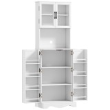 HOMCOM Mobilă de Depozitare pentru Bucătărie cu 2 Dulapuri și 8 Rafturi, din Lemn și Acrilic, 60x39.5x179.6 cm, Alb | Aosom Romania