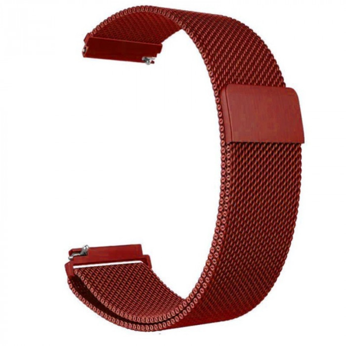 Curea tip Milanese Loop compatibila cu Honor Magic Watch 2 46mm, Telescoape QR, 22mm, Metalic Red