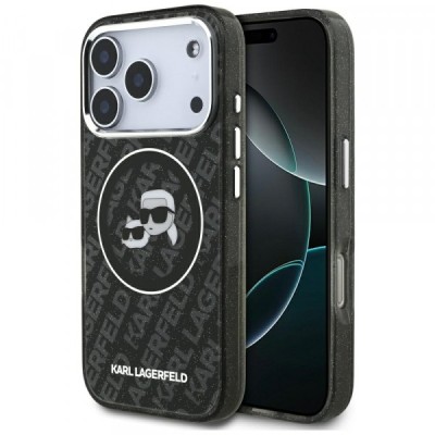 Husa MagSafe pentru Apple iPhone 17 Pro, Karl Lagerfeld, Glitter Karl &amp;amp; Choupette Head, Neagra foto