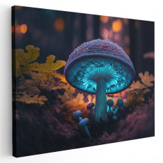 Tablou canvas ciuperca in padure neon, albastru, mov, verde 1135 Tablou canvas pe panza CU RAMA 50x70 cm