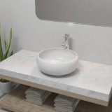 VidaXL Chiuvetă de baie cu robinet mixer, ceramică, rotund, alb