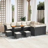 vidaXL Set de canapele pentru grădină cu pernă 13 pcs negru și crem