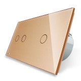 Livolo &icirc;ntrerupător dublu + simplu touch cu indicator luminos, auriu