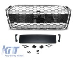 Grila tip RS5 din lac chromat/negru, potrivita pentru Audi A5 F5 2016-2019, cu deschidere pentru camera si deschideri pentru senzori de parcare Perfor