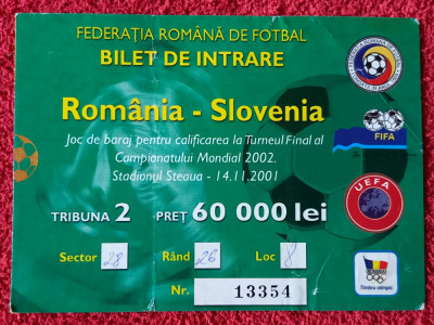 Bilet meci fotbal ROMANIA - SLOVENIA (14.11.2001) foto