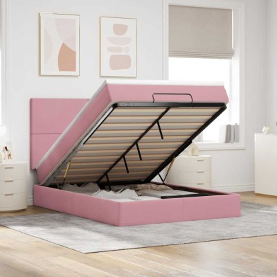 vidaXL Cadru de pat otoman cu saltele Roz 140x190cm catifea 3313402 foto