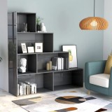 Bibliotecă/Separator, gri lucios, 155x24x160 cm, lemn prelucrat
