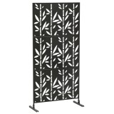 Outsunny Panou de protecție vizuală decorativ exterior Claustră decorativă grădină 3 panouri model bambus metal 92x40x192cm Negru | Aosom Romania