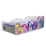 Pat pentru copii Happy Pony, Pal melaminat, margini rotunjite PVC, 2-8 ani, 150x74x49 cm, alb