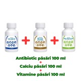 Antibiotic natural pasari Vita Biotic 100 ml + Calciu pentru pasari Bio Vita CD Phos 100 ml + Complex vitamine si minerale pentru pasari Bio Multivita