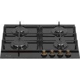 Plita incorporabila Fram FBH-S4IWF-GRBK, Gaz, 4 arzatoare, Aprindere electrica, Gratar fonta, Duze GPL incluse, 60 cm, Sticla neagra