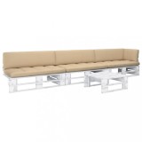 vidaXL Set mobilier din paleți cu perne, 4 piese, alb, lemn pin tratat