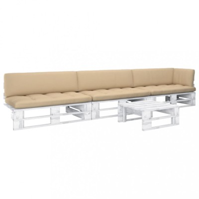 vidaXL Set mobilier din paleți cu perne, 4 piese, alb, lemn pin tratat 3066712 foto