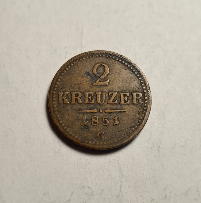 2 Kreuzer 1851 G Monetaria Baia Mare