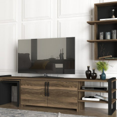 Comoda TV cu raft de perete si 2 masute Epica, Talon, 180 x 45.9 cm/82.2 x 34.8 cm/ 40.9 cm/ 38.1 cm, walnut/negru